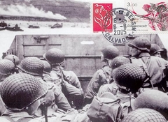 54 - Les oprations terrestres : Les premires vagues d'assaut arrivent en vue des plages,  l'abri derrire le blindage des barges 1