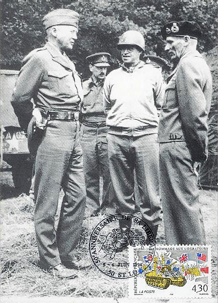 150 - Le gnral Patton en discussion avec les gnraux Bradley et Montgomry